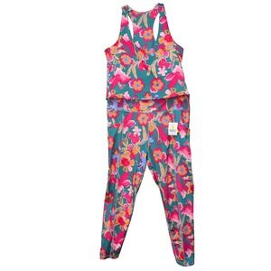 Women Floral Colorful Leggings Workout Crop Tank Top 1X Resortwear‎ Cruise Sport